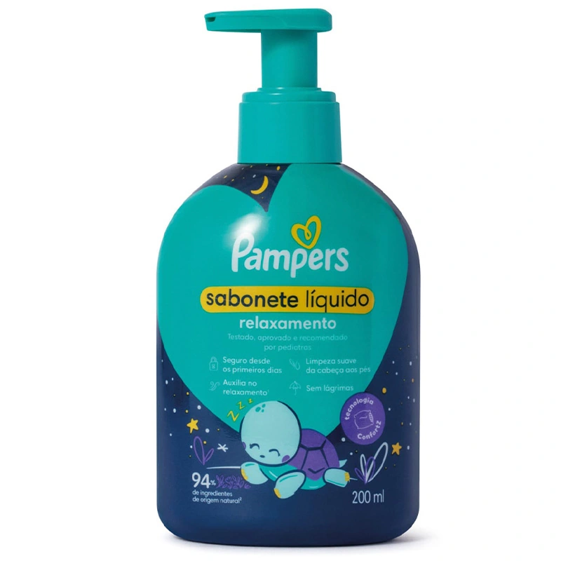Sabonete Infantil Líquido Da Cabeça Aos Pés Pampers Relaxamento Frasco 200ml Pump