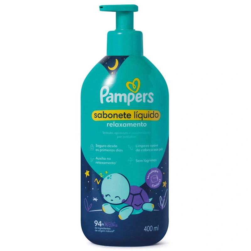 Sabonete Infantil Líquido Da Cabeça Aos Pés Pampers Relaxamento Frasco 400ml Pump