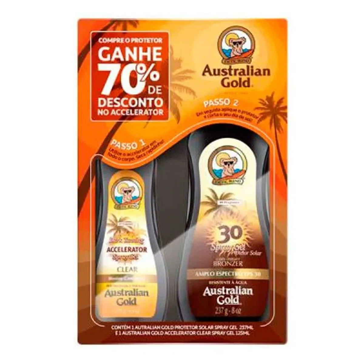 it Protetor Solar Gel Spray Australian Gold Exotic Blend 237g Grátis 70% de Desconto no Bronzeador Accelerator 125g