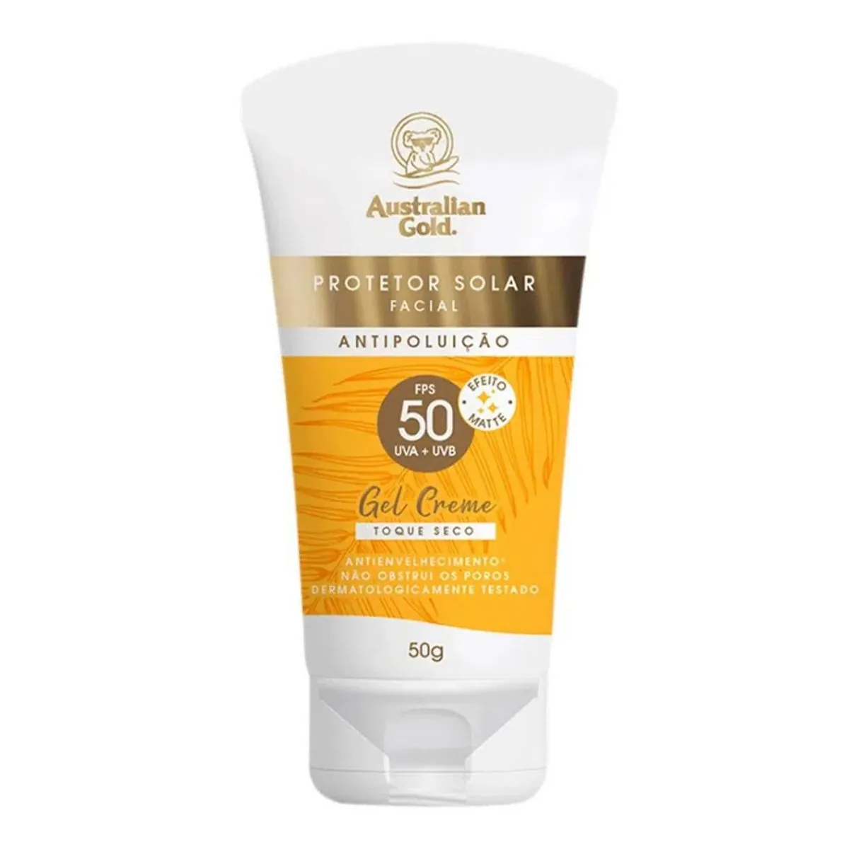 Protetor Solar Facial Gel Creme Toque Seco Fps 50 Australian Gold Caixa 50g