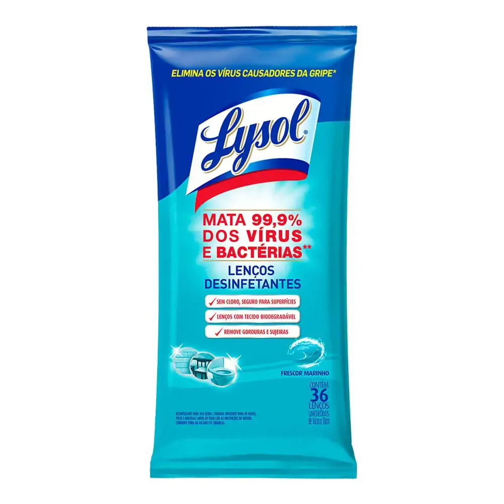Lenços Desinfetantes Lysol - Frescor Marítimo 36 unidades