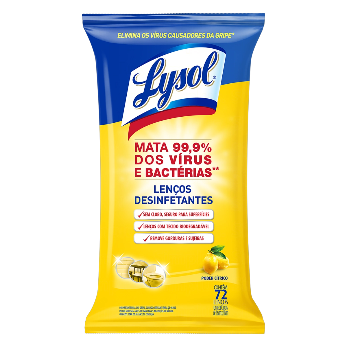 Lenços Desinfetantes Lysol - Poder Cítrico 72 unidades