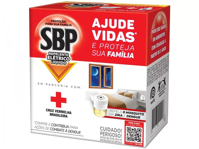 Repelente Eletrico Líquido SBP Aparelho + Refil 35ml Cruz Vermelha