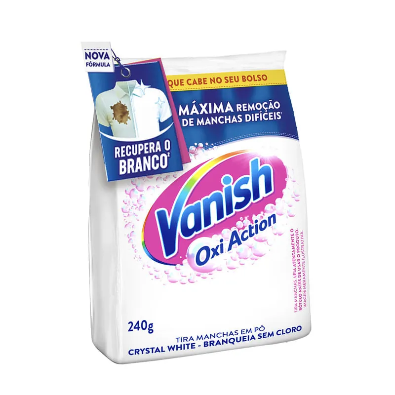 Tira Manchas em Pó Vanish Crystal White Oxi Action para roupas brancas 240g