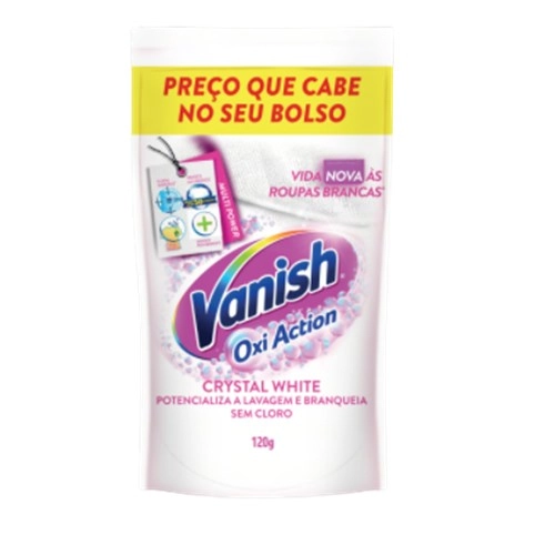 Tira Manchas em Pó Vanish Crystal White Oxi Action 120g para roupas brancas