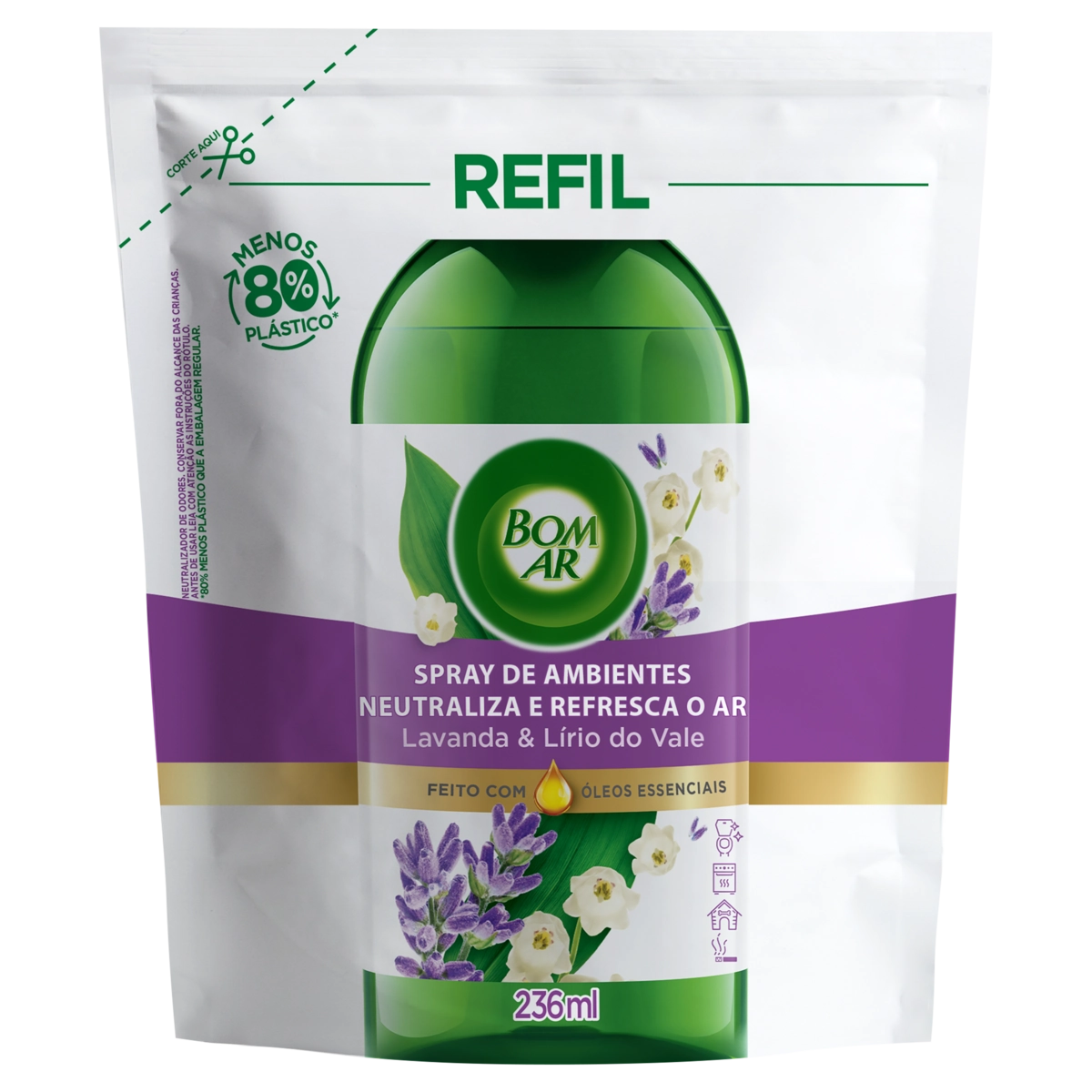 Neutralizador de Odores Lavanda & Lírio do Vale Bom Ar Sachê 236ml Refil