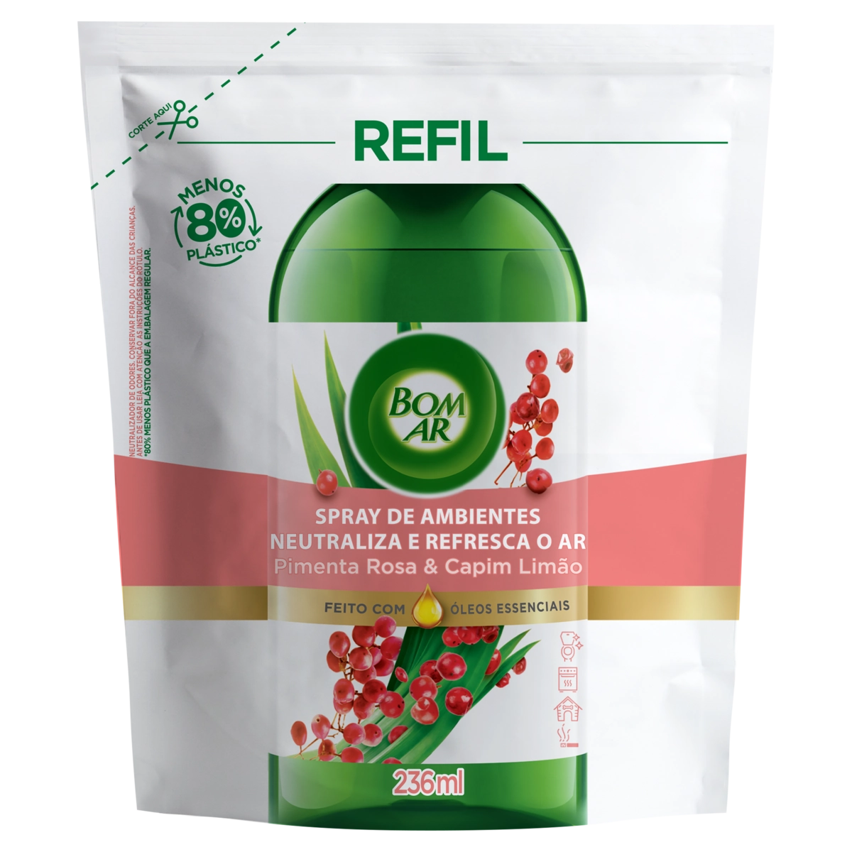 Neutralizador de Odores Pimenta-Rosa & Capim-Limão Bom Ar Sachê 236ml Refil