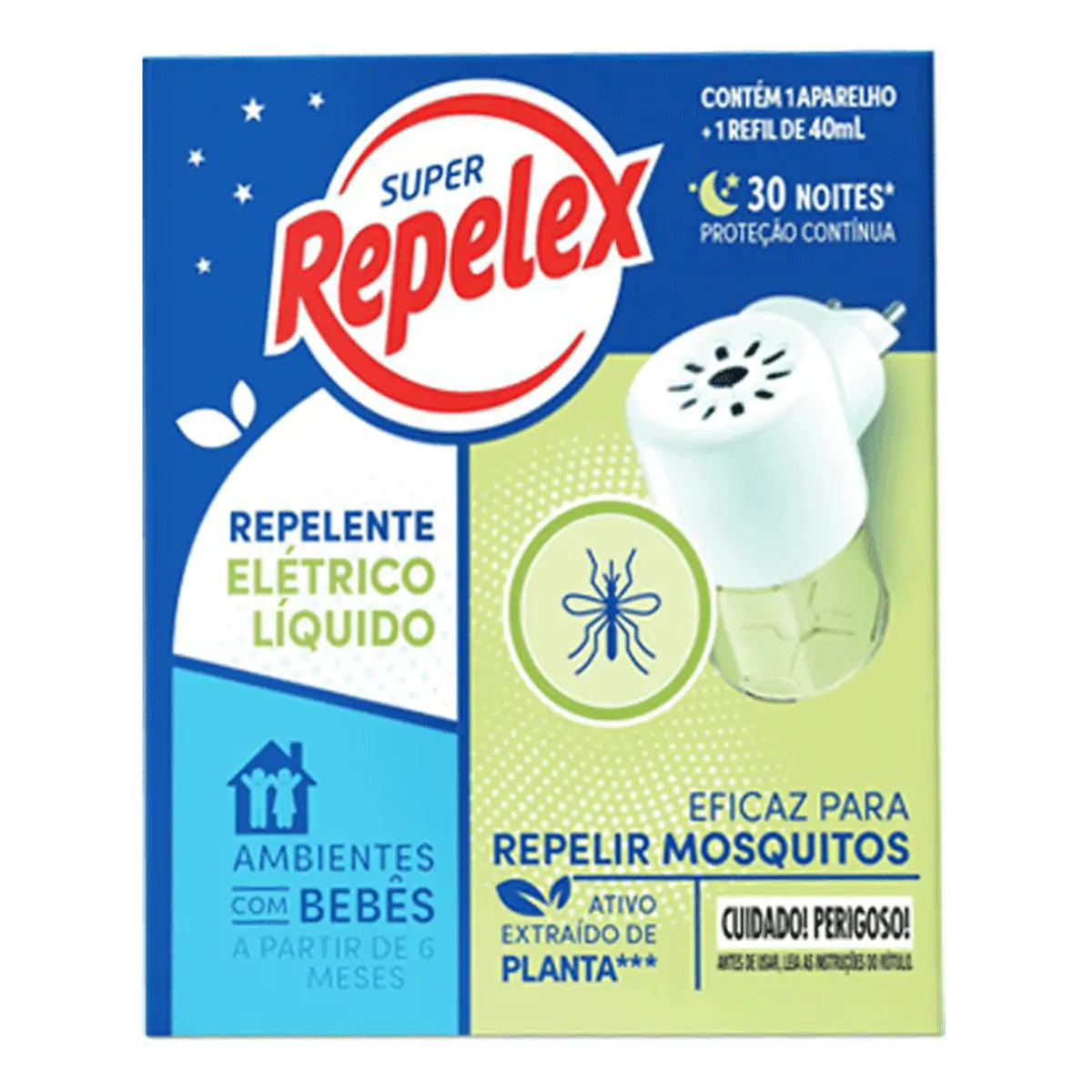 Kit Aparelho Elétrico Refil Repelente Líquido 30 Noites Repelex 40ml