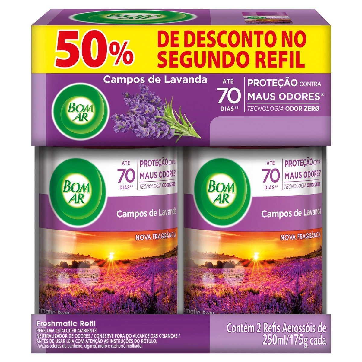 Aromatizador Bom Ar Spray Automático Freshmatic Refil 50% off na 2ª Unidade Campos de Lavanda