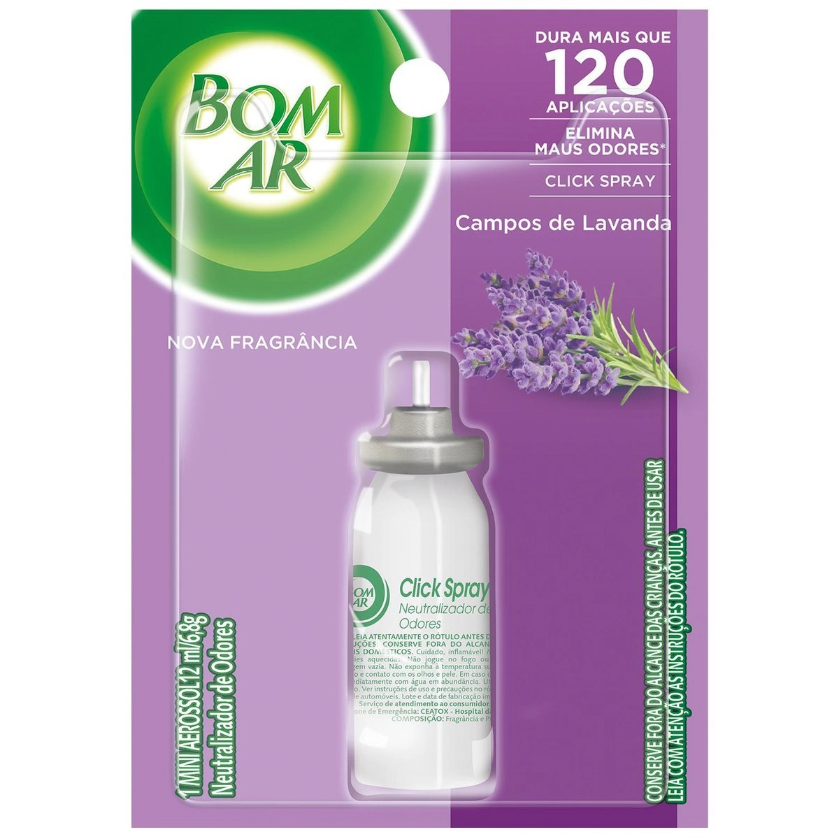 Aromatizador Bom Ar Click Spray Refil Campos de Lavanda 12ml