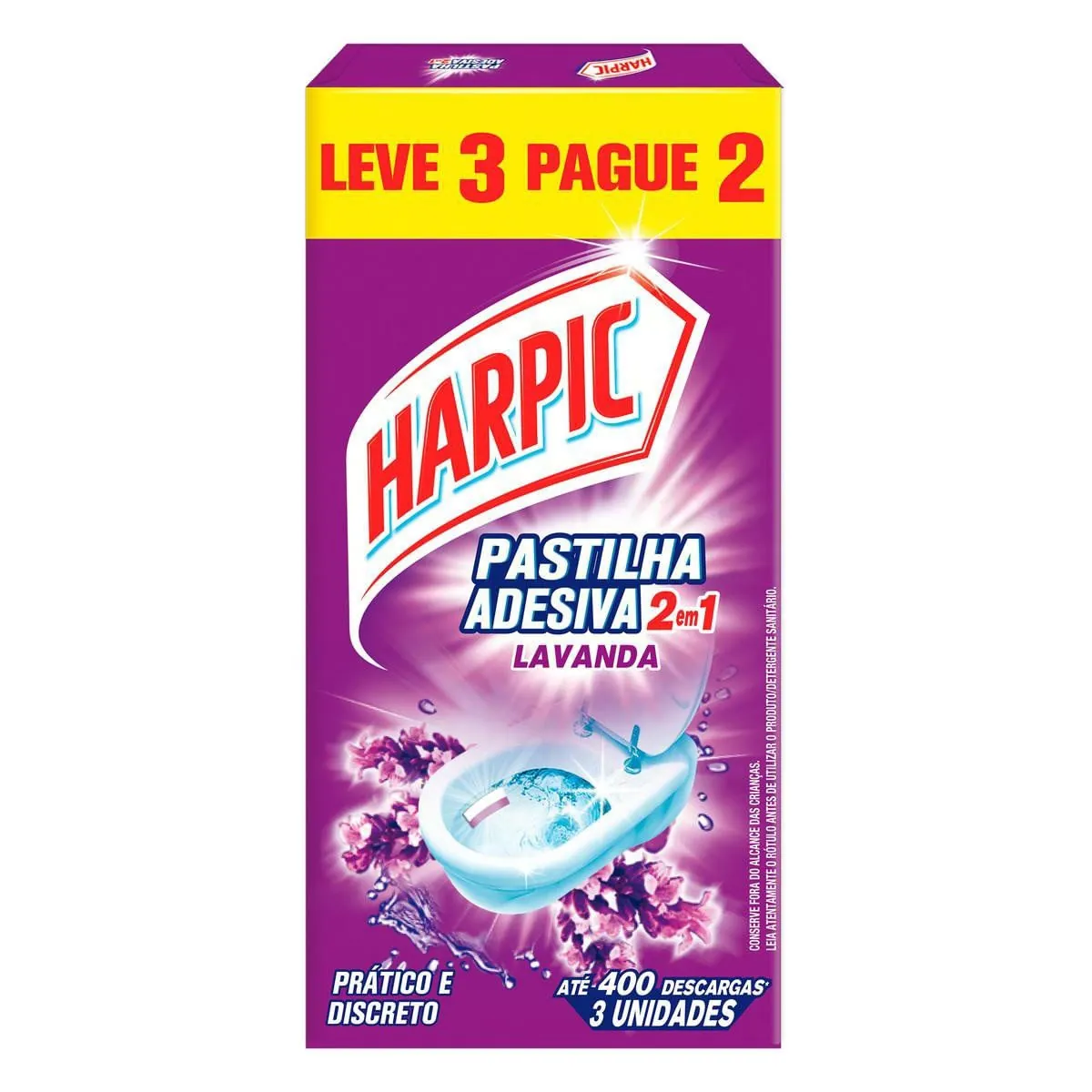 Detergente Sanitário Pastilha Adesiva Lavanda Harpic Leve 3 Pague 2 Unidades
