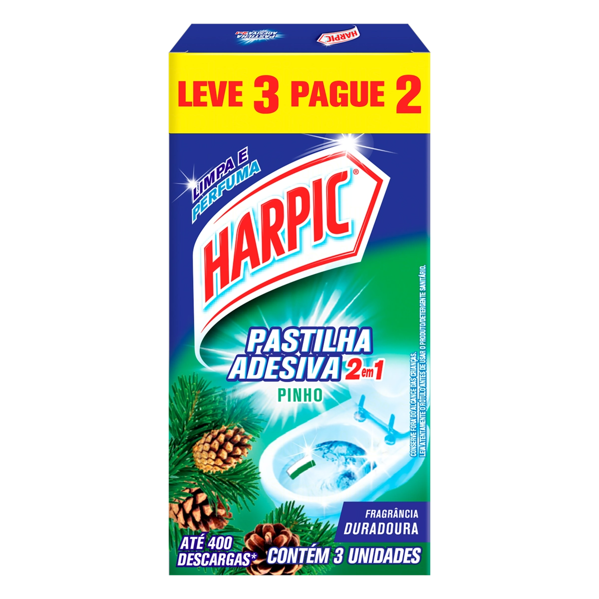 Detergente Sanitário Pastilha Adesiva Pinho Harpic Leve 3 Pague 2 Unidades