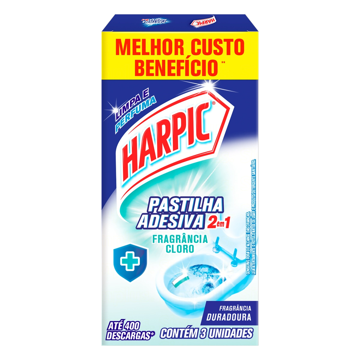 Pastilha Adesiva Sanitária Harpic Cloro com 3 unidades