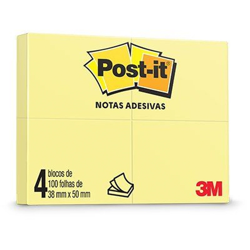 Post It Amarelo 100 Folhas 4 Blocos 38x50mm 3m