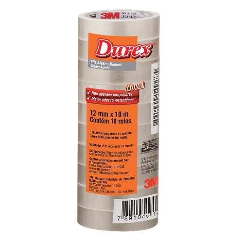 Fita Durex 3m Transp 12mmx10mts 10x1unidade
