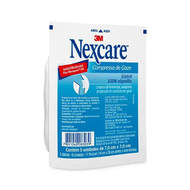 Compressa De Gaze Estéril Nexcare 7,5cm X 7,5cm Pacote 5 Unidades