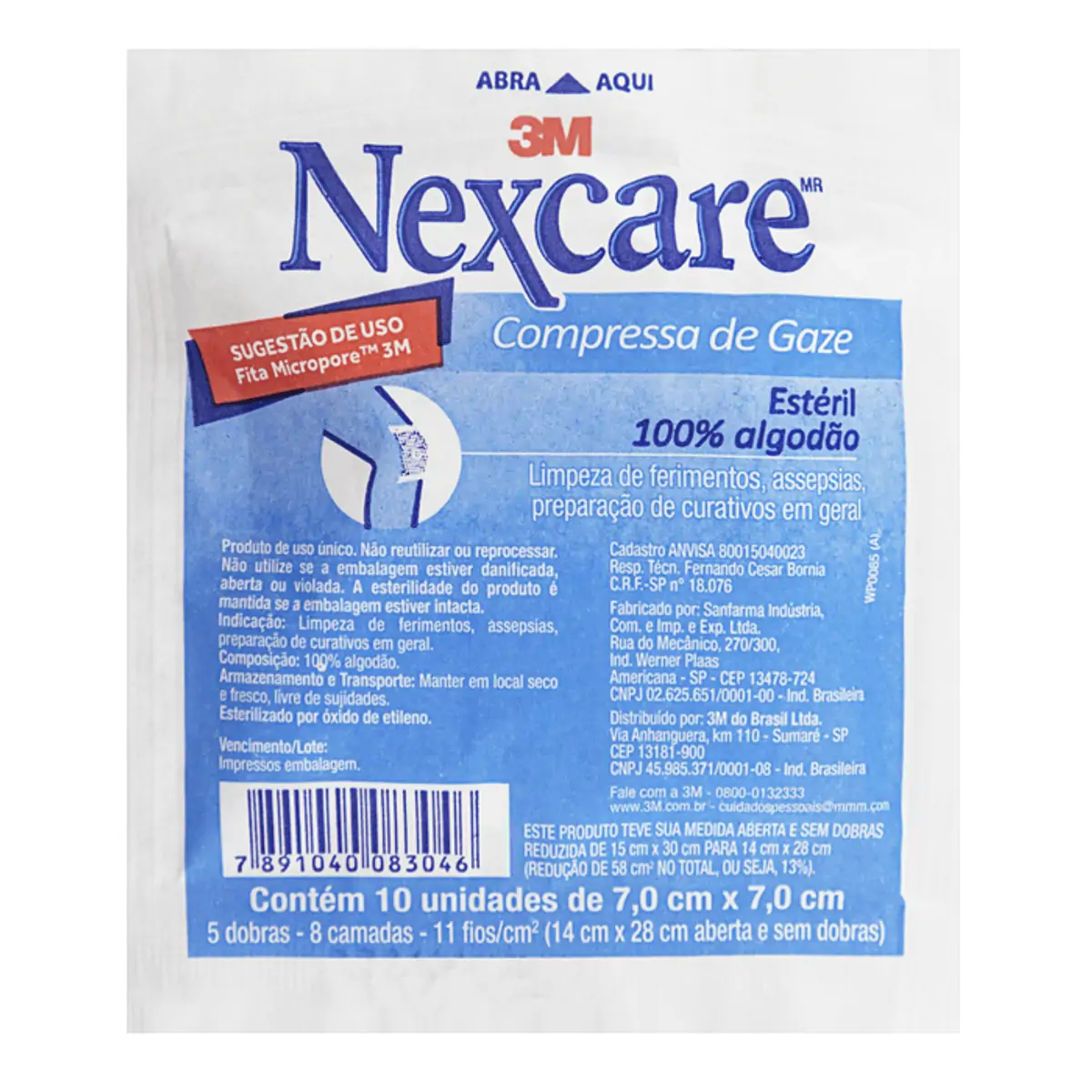 Compressa De Gaze Estéril Nexcare 7,0cm X 7,0cm Pacote 10 Unidades