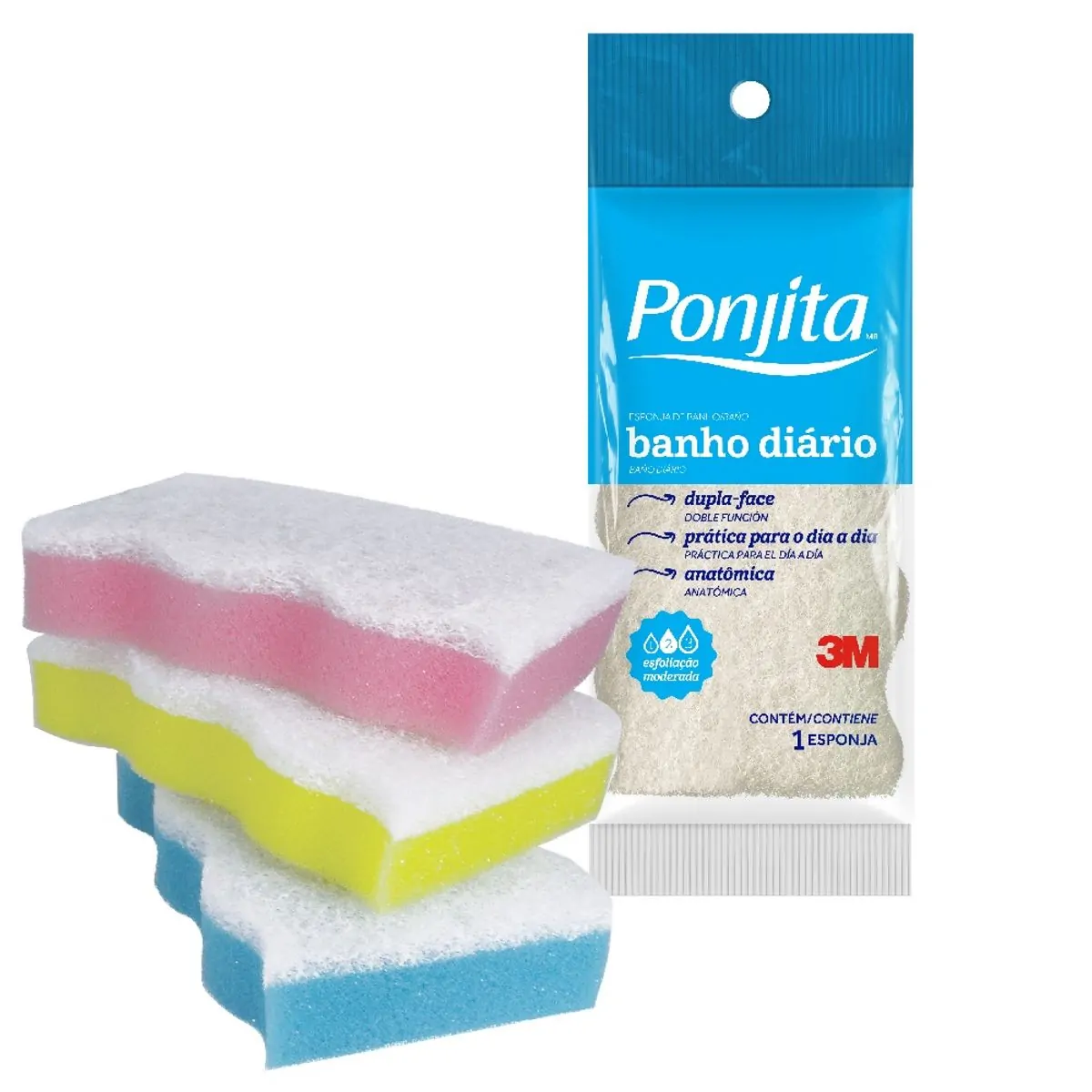 Esponja para Banho Dupla Face Ponjita Leve 3 Pague 2 Unidades