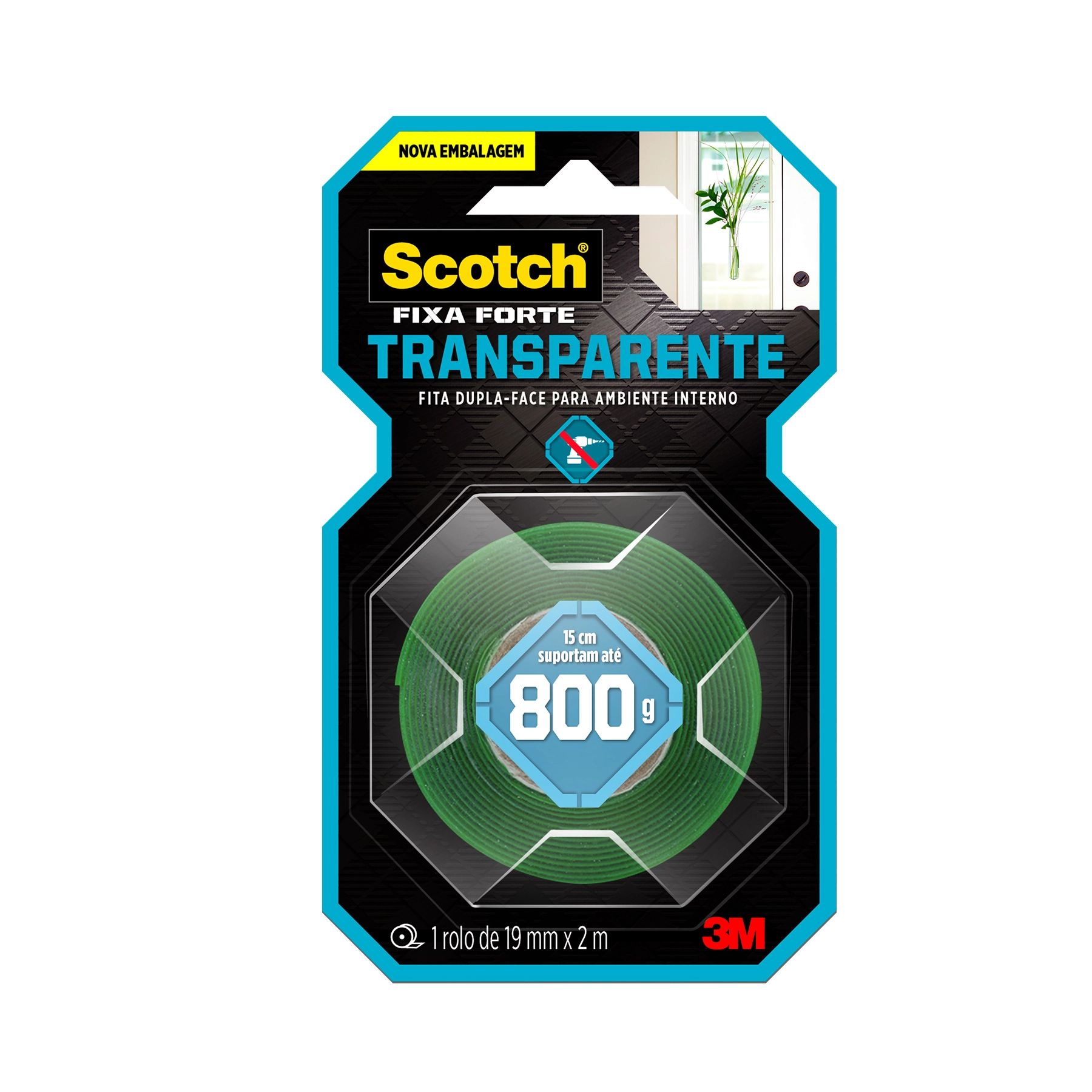 Fita Dupla Face Transparente Scotch Fixa Forte 1,9 cm X 2 M