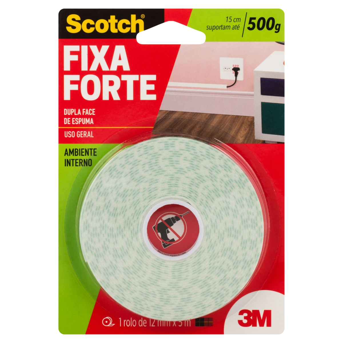 Fita Dupla Face De Espuma Scotch Fixa Forte 12mm X 5m