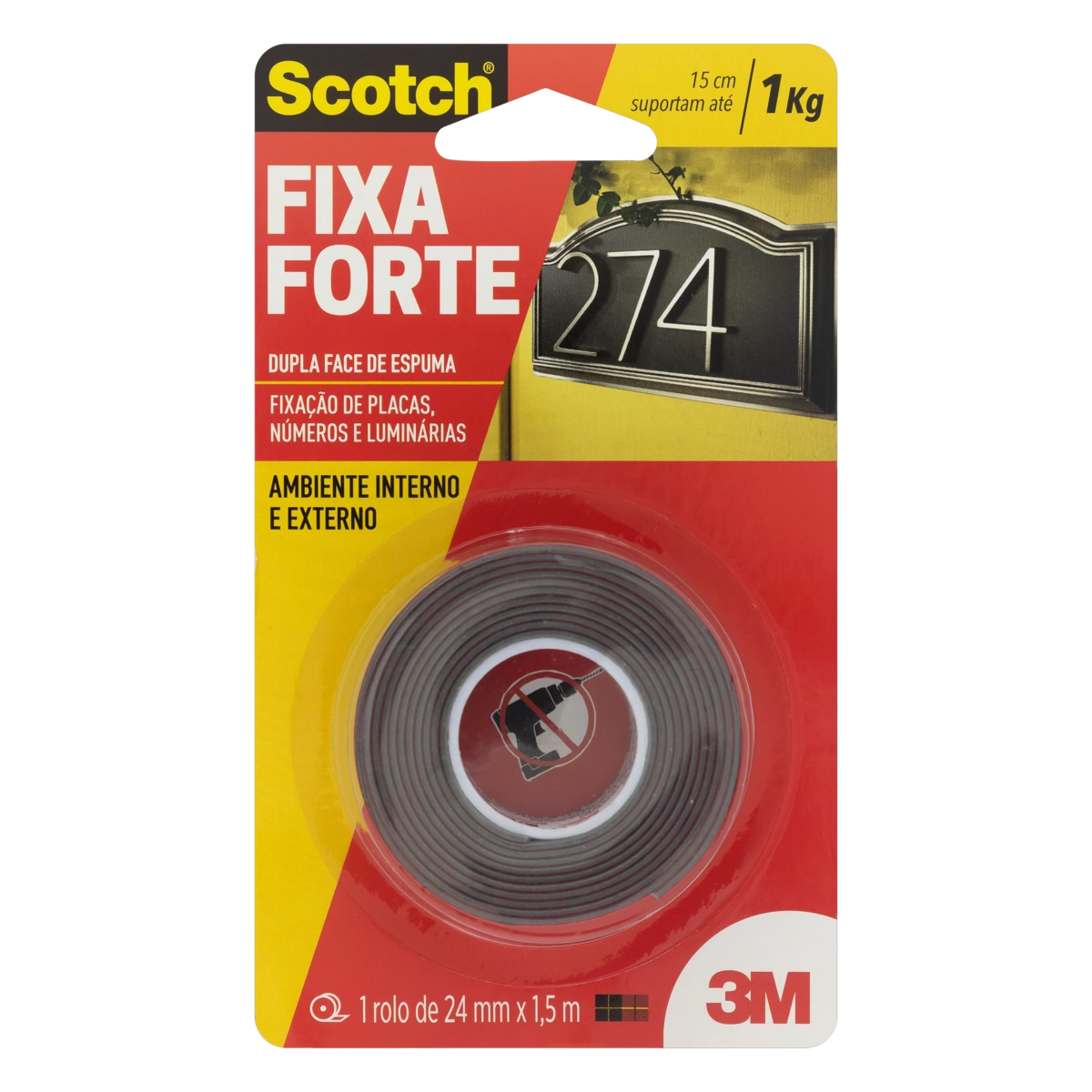 Fita Dupla Face de Espuma Scotch Fixa Forte 24mm x 1,5m