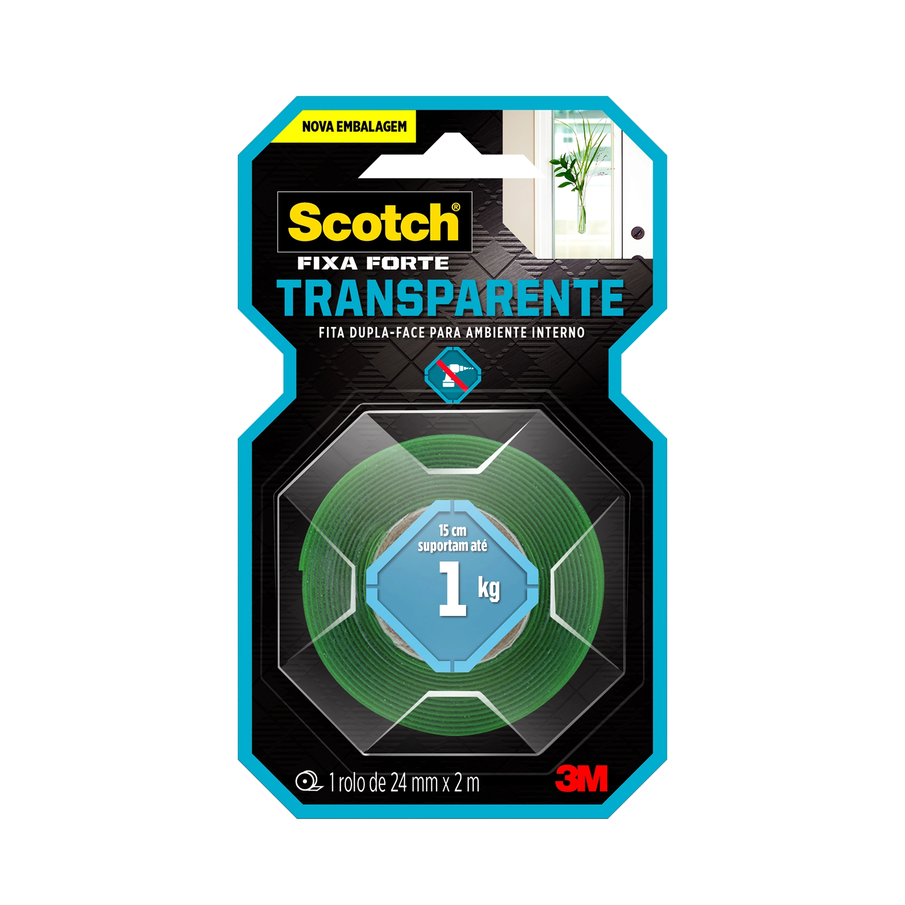 Fita Dupla Face Transparente Scotch Fixa Forte 24mm X 2m