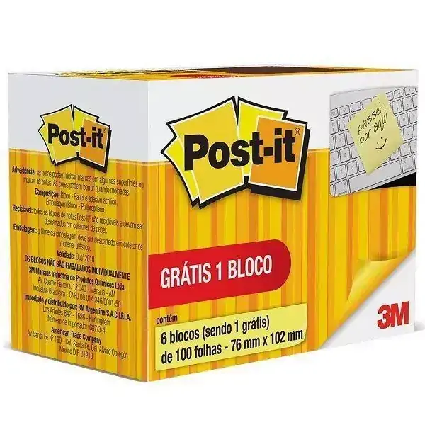 POST-IT Amarelo 76MM X 102MM 6 Blocos de 100 Folhas 3M