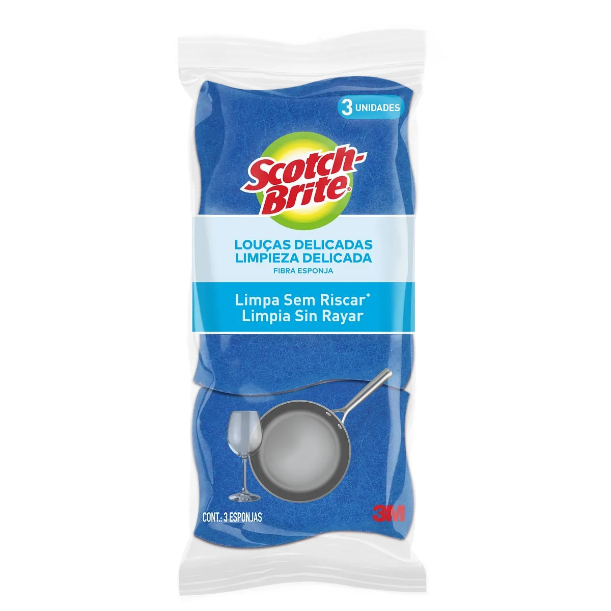 Esponja Azul Não Risca Cozinha Scotch Brite 3 Unidades