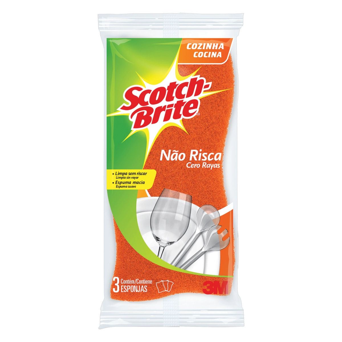 Esponja Laranja Não Risca Cozinha Scotch Brite 3 Unidades