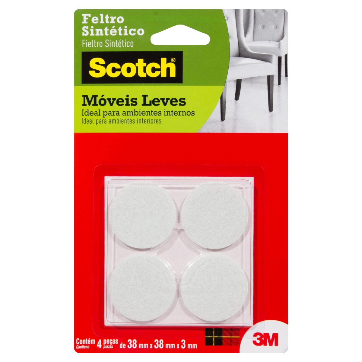 Feltro Sintetico Redondo GG 38MM X 38MM 3MM com 4 SCOTCH 3M
