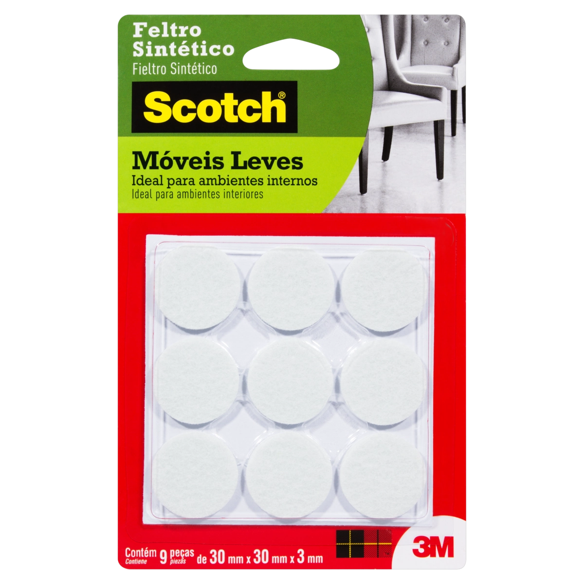Feltro Sintetico Redondo G 30MM X 30MM X 3MM com 9 SCOTCH 3M
