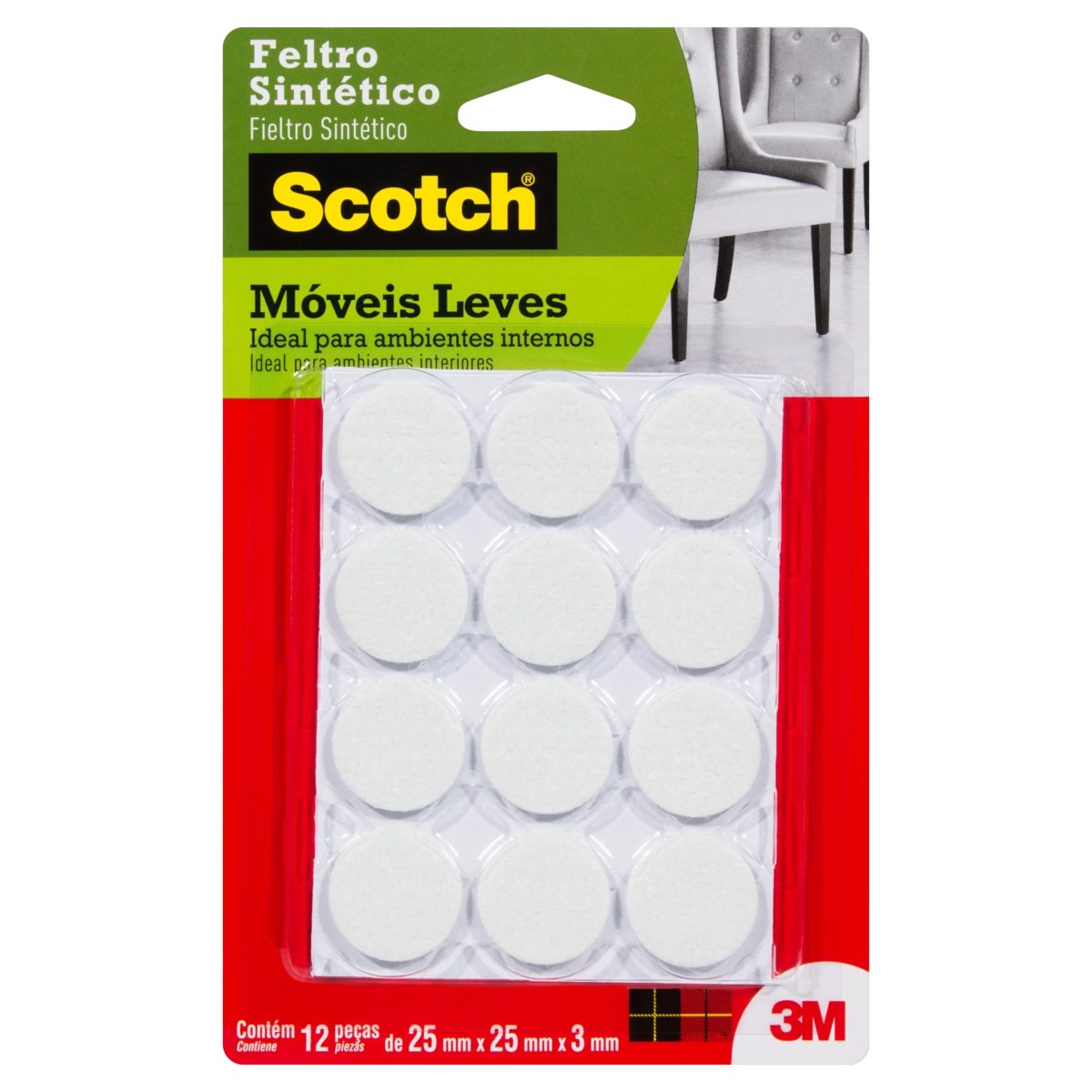 Feltro Protetor Sintético Branco Redondo Scotch M 25mm X 25mm X 3mm 12 Unidades