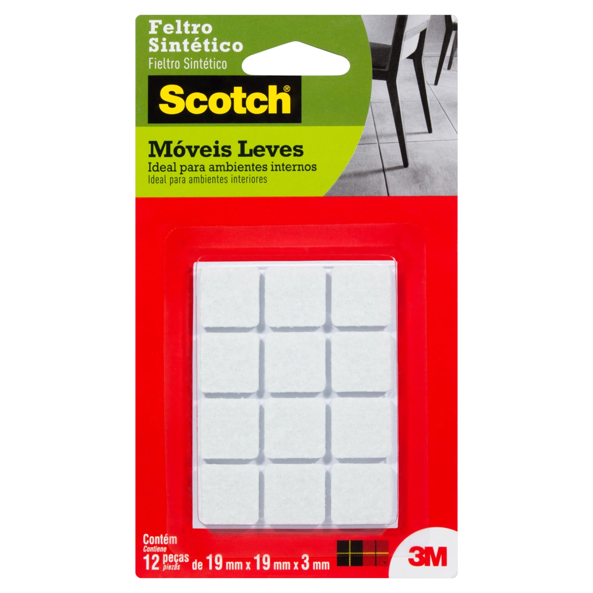 Feltro Sintetico Quadrado P 19MM X 19MM X 3MM com 12 SCOTCH 3M