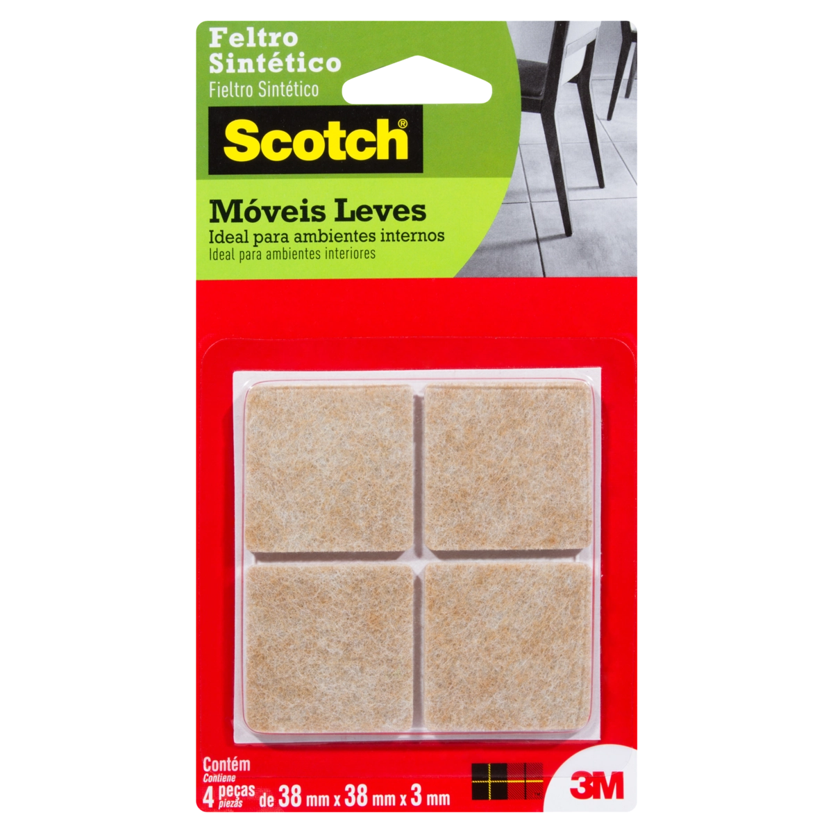 Feltro Protetor Sintético Marrom Quadrado Scotch G 38mm X 38mm X 3mm 4 Unidades