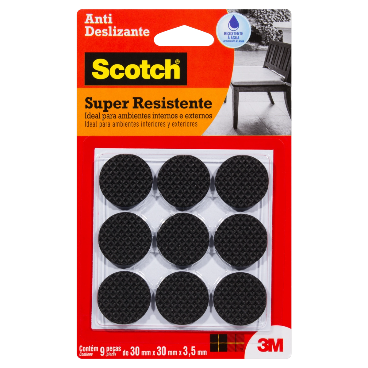Protetor Antideslizante Preto Redondo Scotch G 30mm X 30mm X 3,5mm 9 Unidades