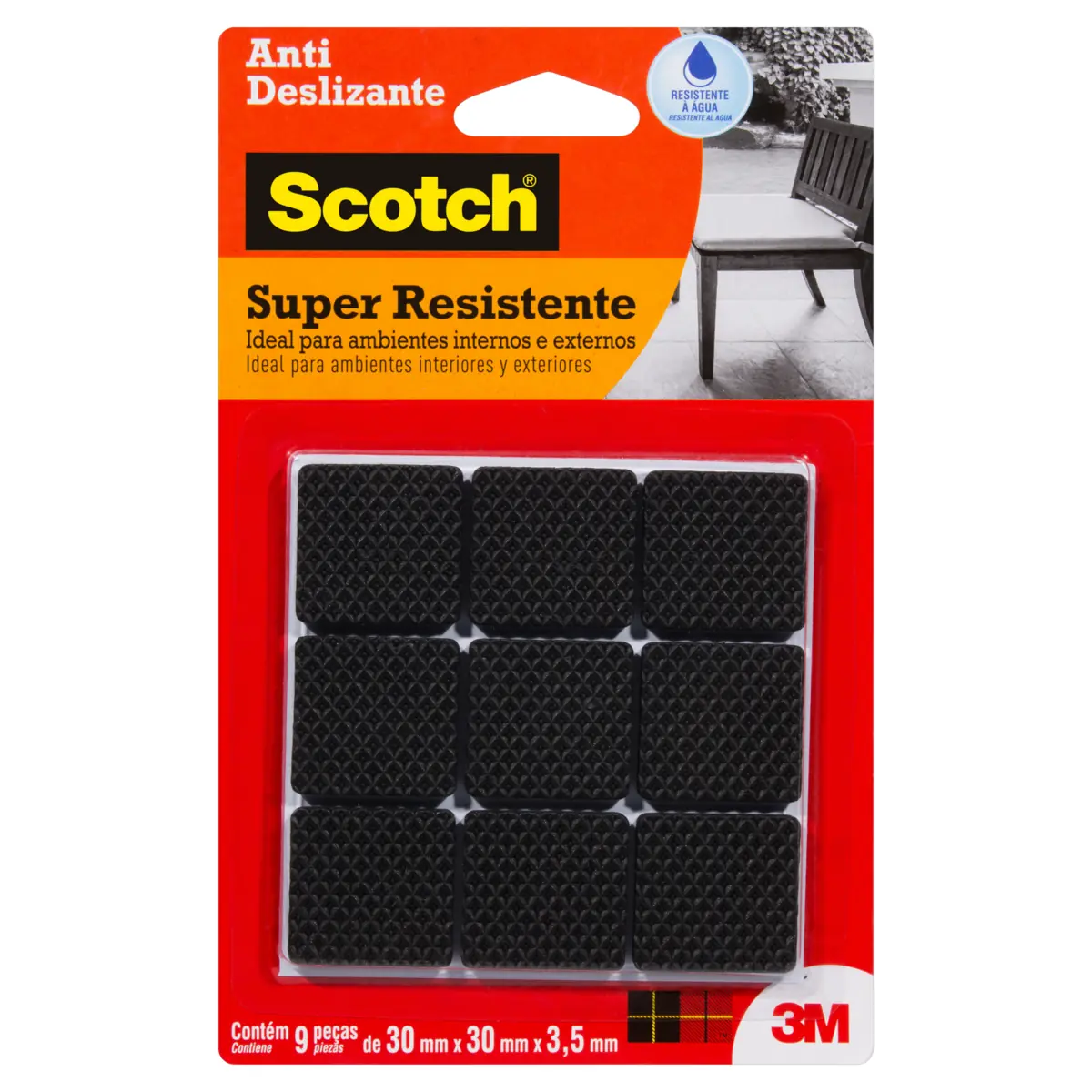 Protetor ANTI Deslizante Quadrado G 30MM X 30MM X 3,5MM com 9 SCOTCH 3M