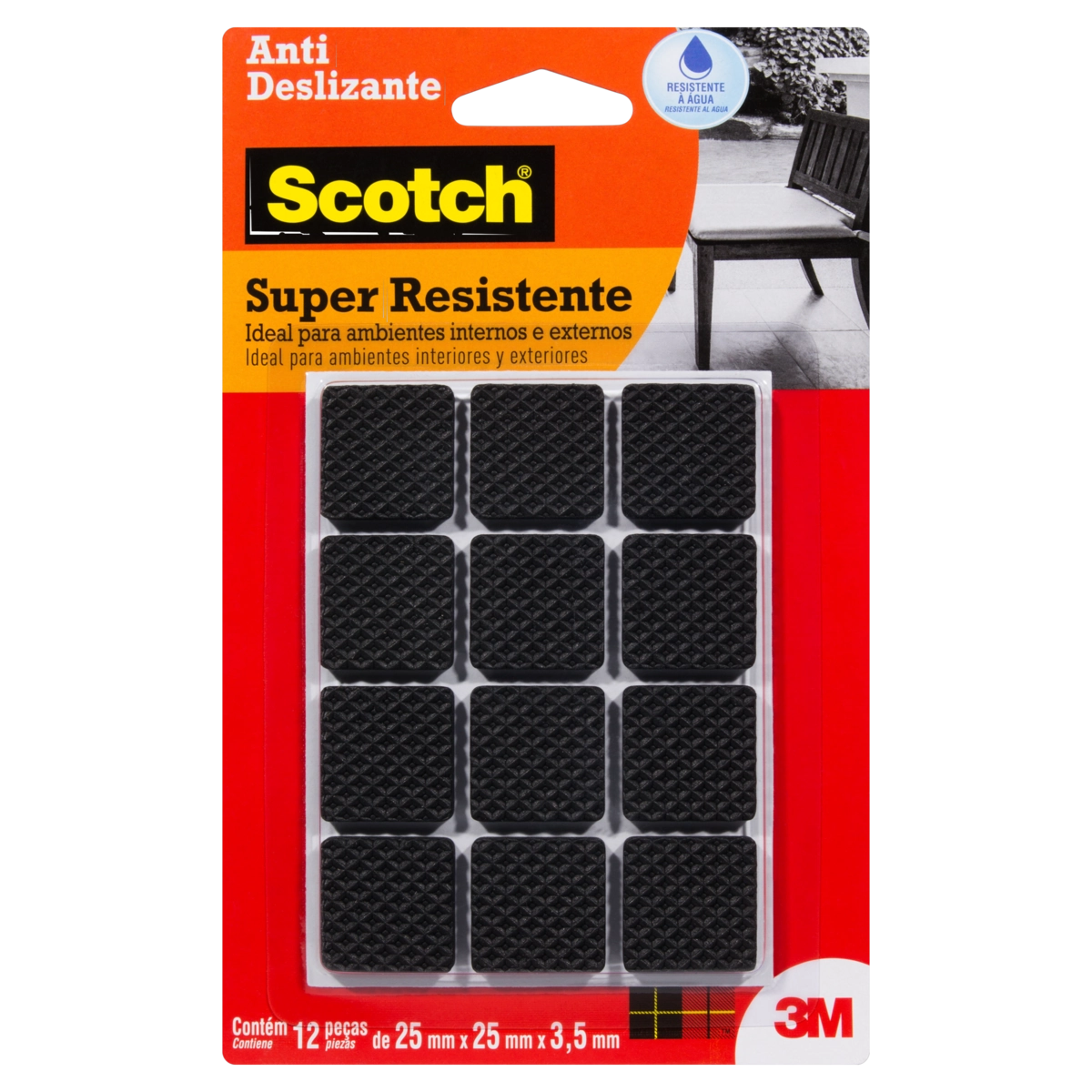 Protetor Antideslizante Preto Quadrado Scotch M 25mm X 25mm X 3,5mm 12 Unidades