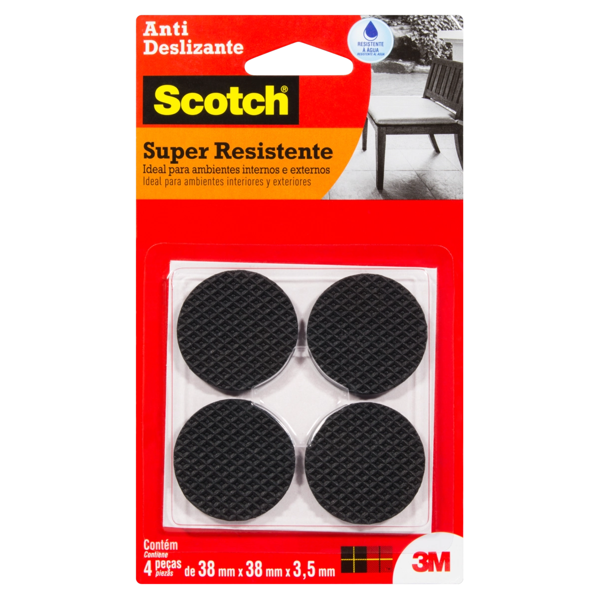 Protetor Antideslizante Preto Redondo Scotch Gg 38mm X 38mm X 3,5mm 4 Unidades