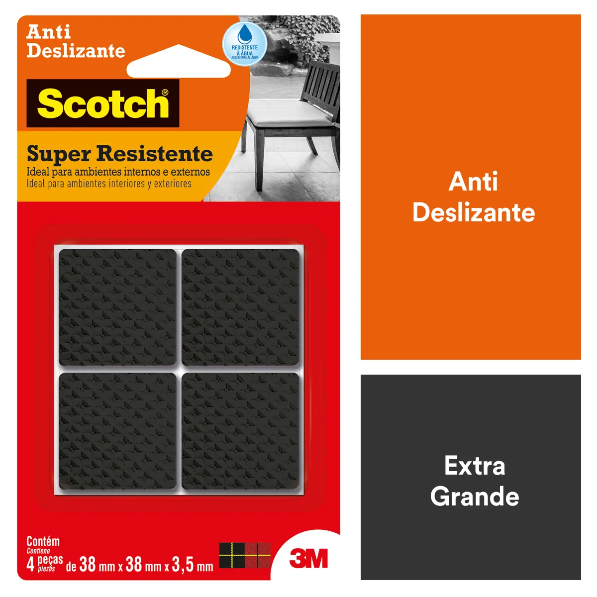 Protetor Antideslizante Preto Quadrado Scotch Gg 38mm X 38mm X 3,5mm 4 Unidades