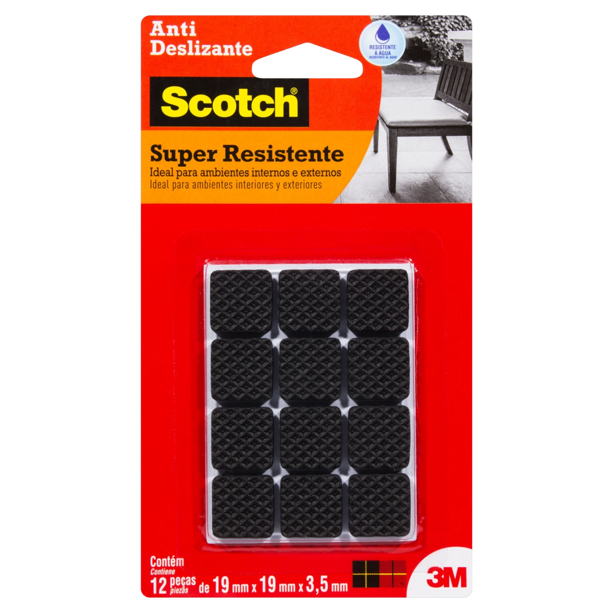 Protetor ANTI Deslizante Quadrado P 19MM X 19MM X 3,5MM com 12 SCOTCH 3M