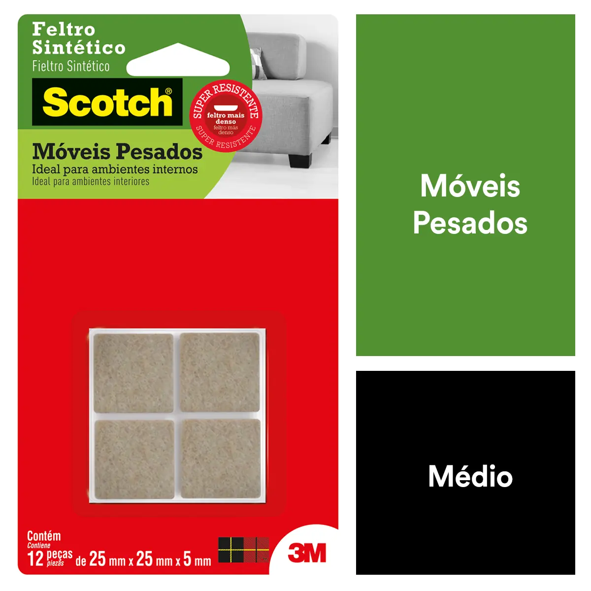 Kit de Feltro Quadrado para Móvel Pesado 3m 4 Peças