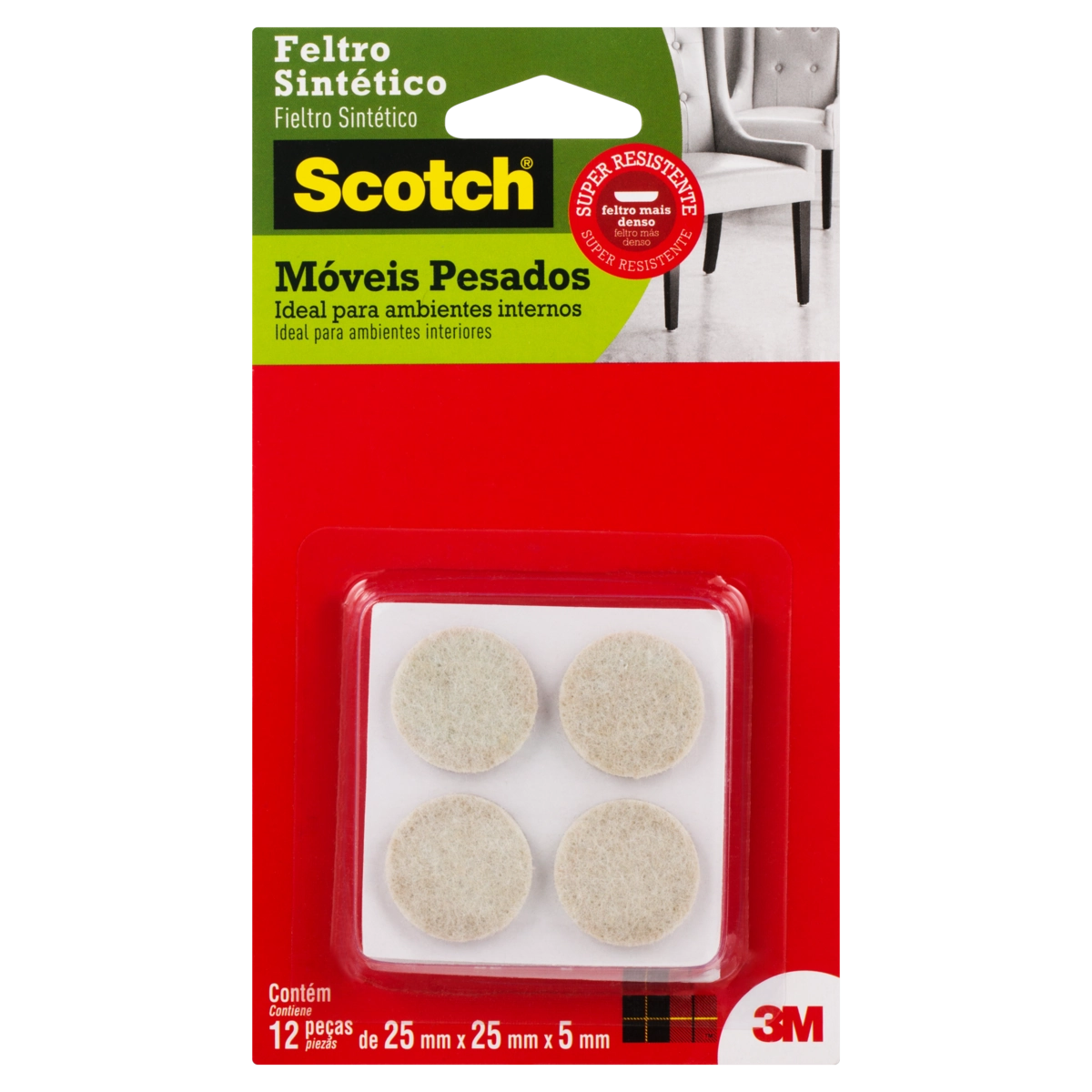 Feltro Protetor Sintético Bege Redondo Scotch G 25mm X 25mm X 5mm 12 Unidades