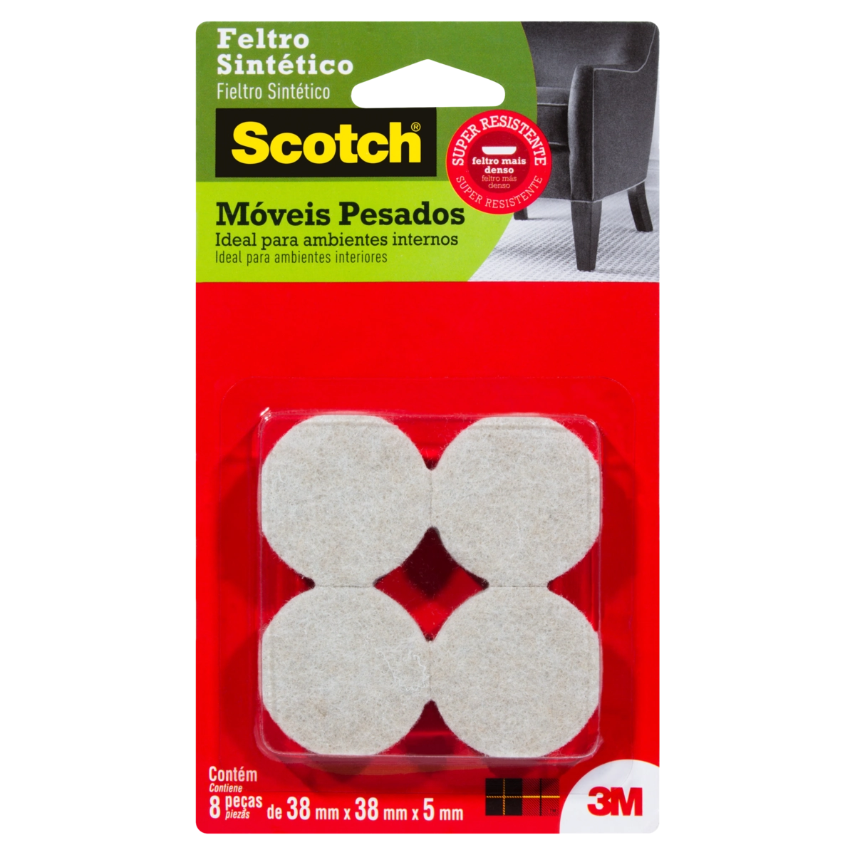 Feltro Protetor Sintético Redondo Scotch Gg 38mm X 38mm X 5mm 8 Unidades