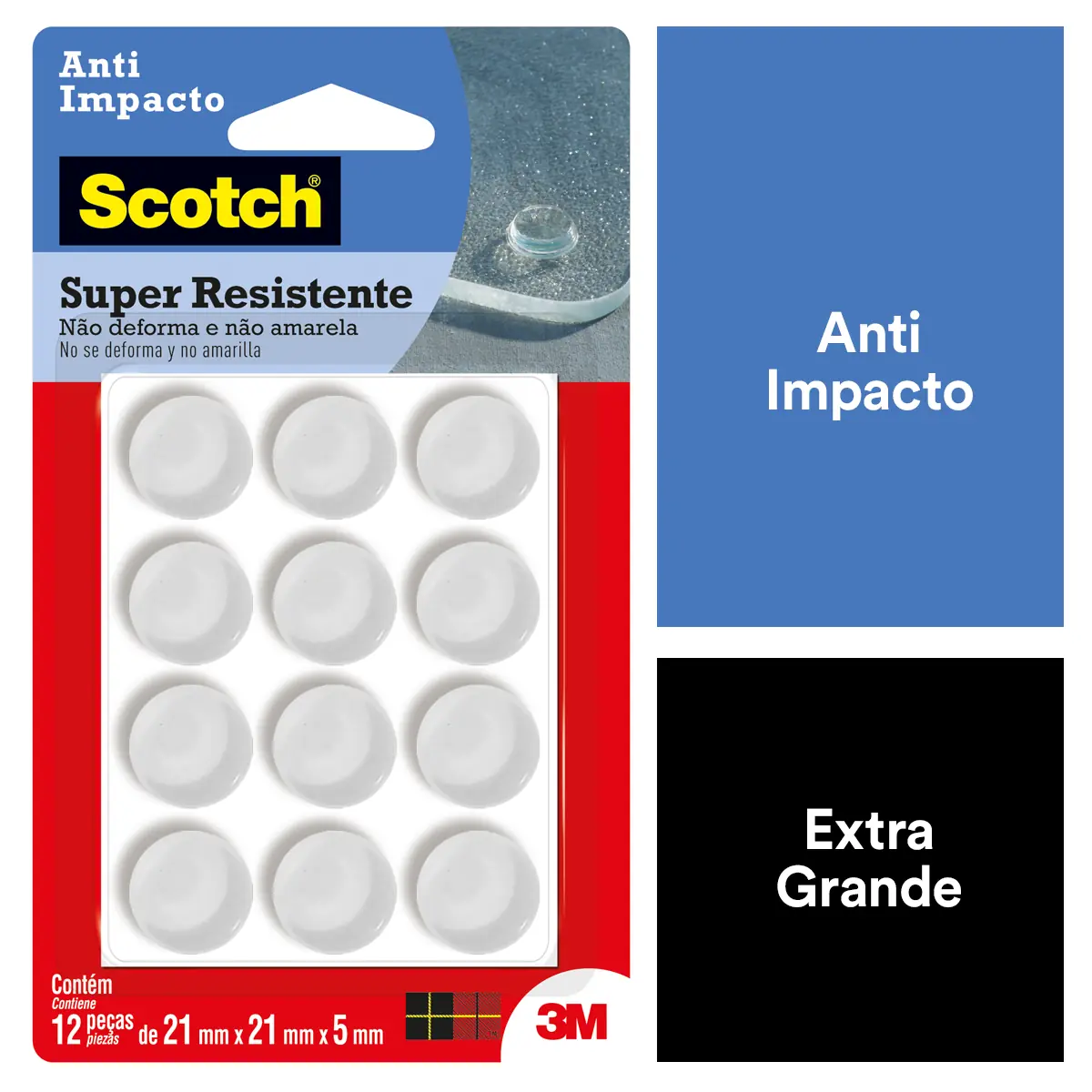 Protetor Anti Impacto Redondo Scotch Gg 21mm X 21mm X 5mm 12 Unidades