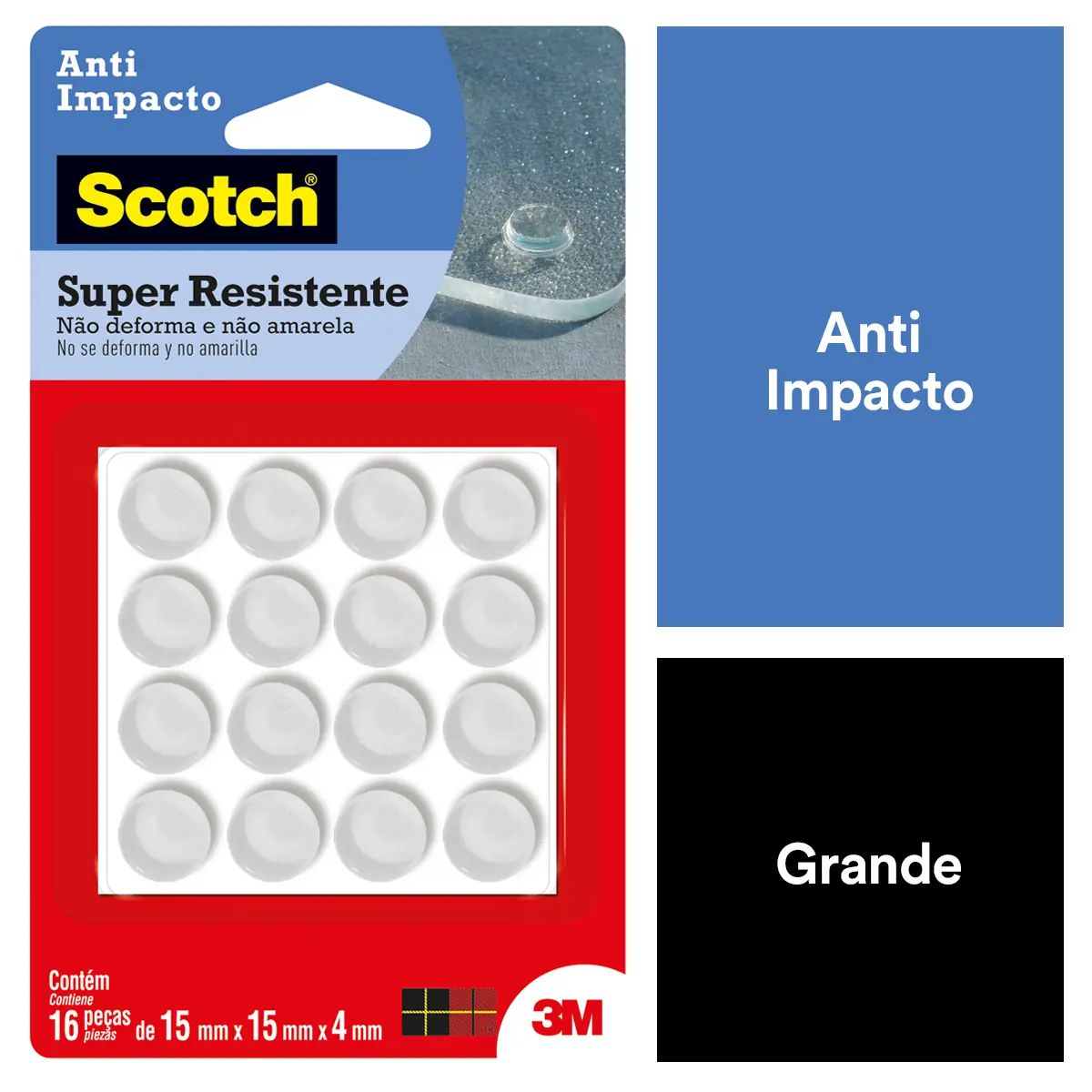 Protetor Anti Impacto Redondo Scotch G 15mm X 15mm X 4mm 16 Unidades