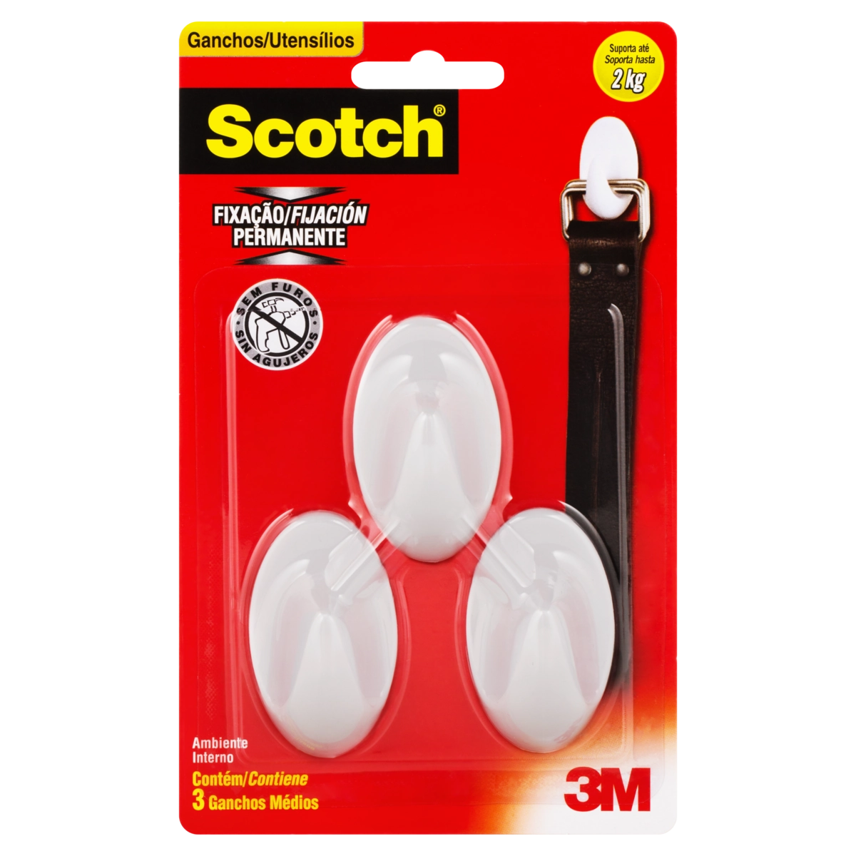 Gancho Branco 1kg Scotch Médio 3 Unidades