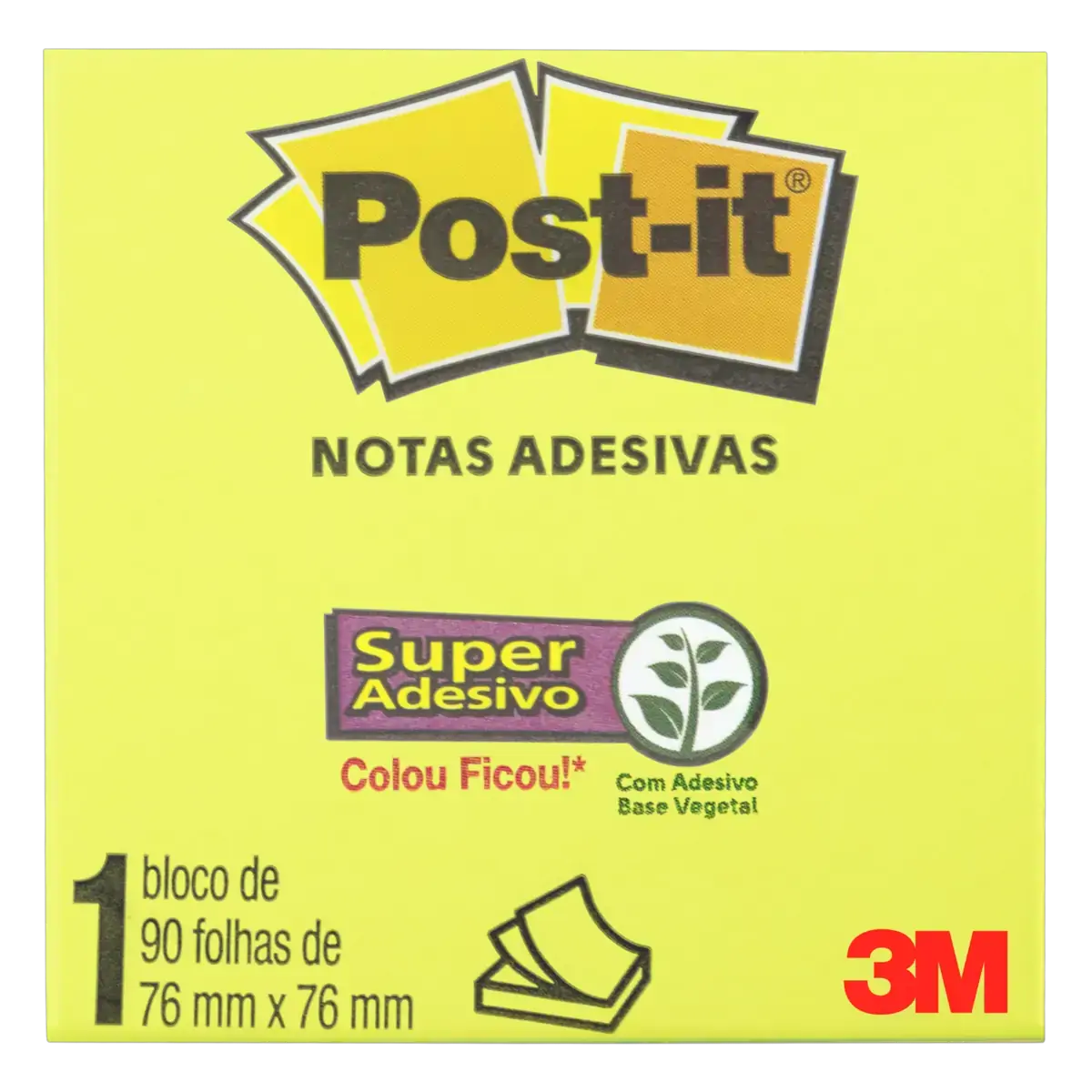 Bloco De Notas Adesivas Verde Neon Post It 76mm X 76mm 90 Folhas