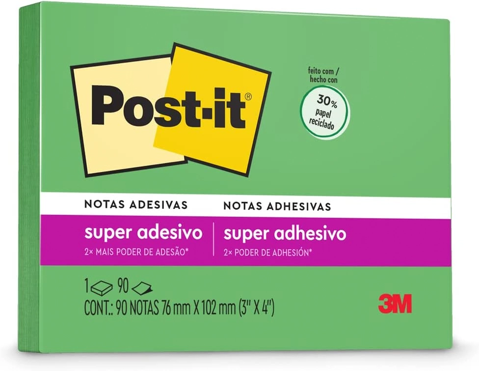 Bloco De Notas Adesivas Verde Post It 76mm X 102mm 90 Folhas