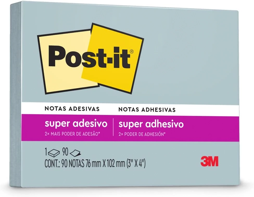 Bloco De Notas Adesivas Azul Post It 76mm X 102mm 90 Folhas