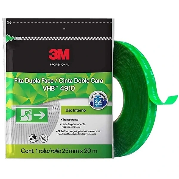 Fita Dupla Face 25mm X 20m Transparente Vhb 4910 Fp 3m